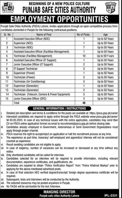 PSCA Jobs 2024 Official Advertisement